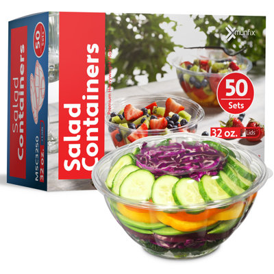 Paquet de 50 bols à salade en plastique transparent 32 oz avec couvercles jetables avec couvercle 