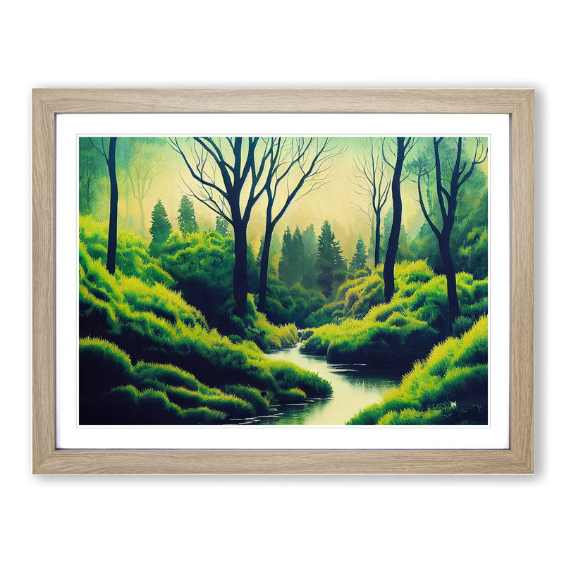 Sumer Forest Stream - Single Picture Frame Print, 46cm H x 64cm W x 2cm D, Oak Framed