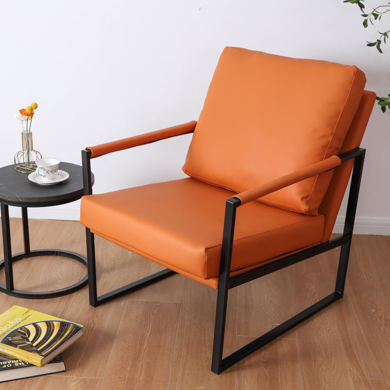 Upholstered Armchair, Orange Faux Leather