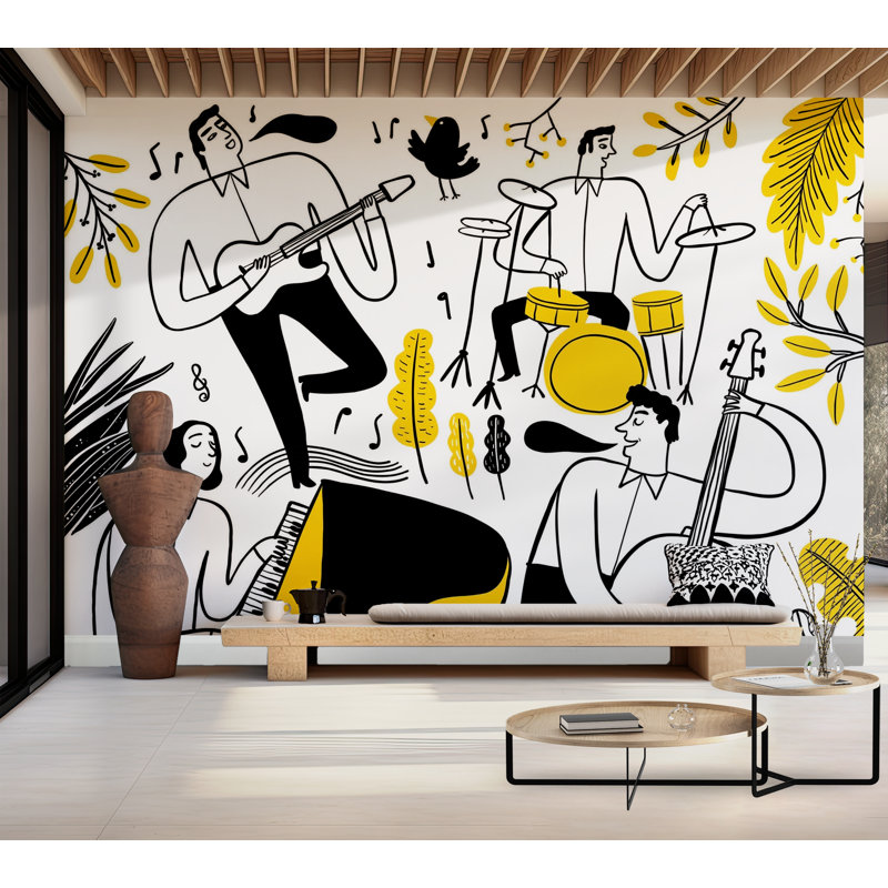Premium Peel & Stick Wall Mural - Jazz Band Fun, 96" L x 120" W