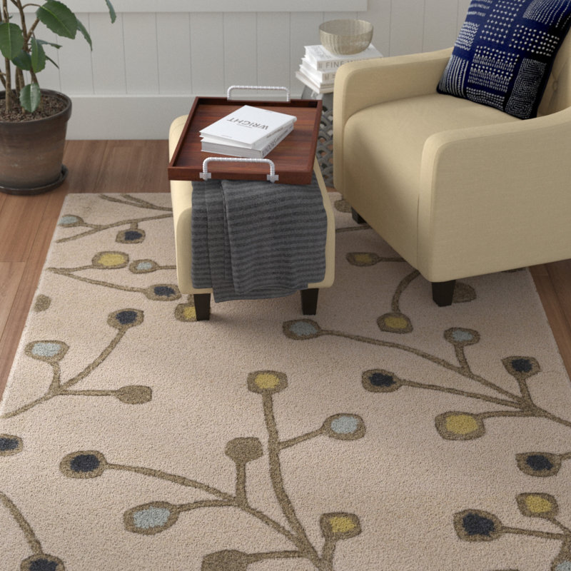 Tapis beige en laine touffeté à la main Elsberry, Rectangle 7 pi 6 po x 9 pi 6 po