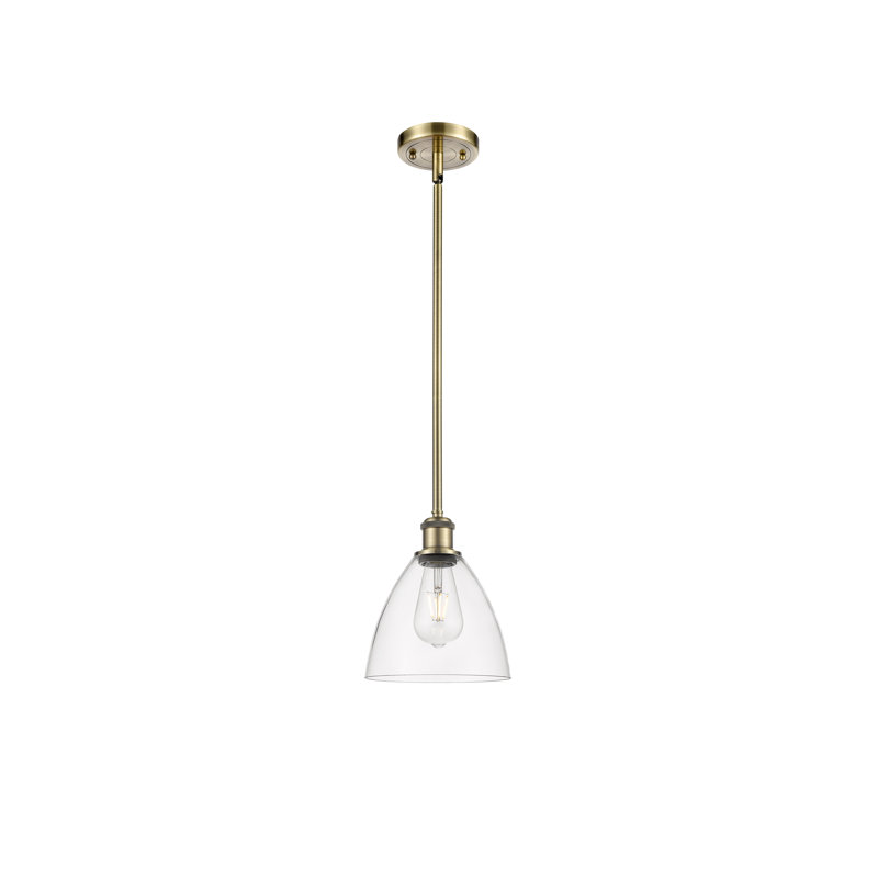 Luminaire suspendu en forme de globe à 1 lumière Allysha, Laiton antique, Transparent, H 42,25 po x l 7,5 po x P 7,5 po