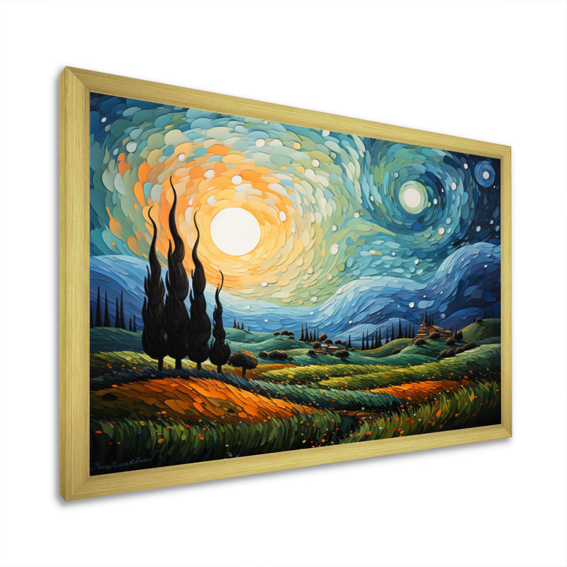 Art mural Vangogh le cyprès se balançant II, H 34 po x l 44 po, Impression encadrée, Doré