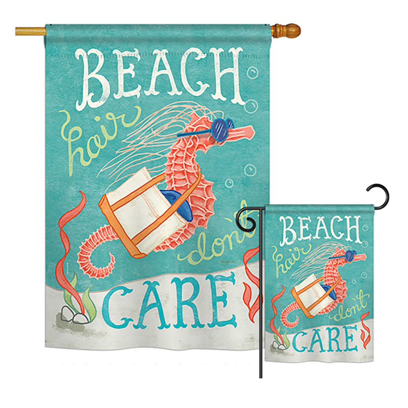 Ensemble de 2 drapeaux en polyester à 2 faces et imprimées à poils verticaux décoratifs hippocampe beach