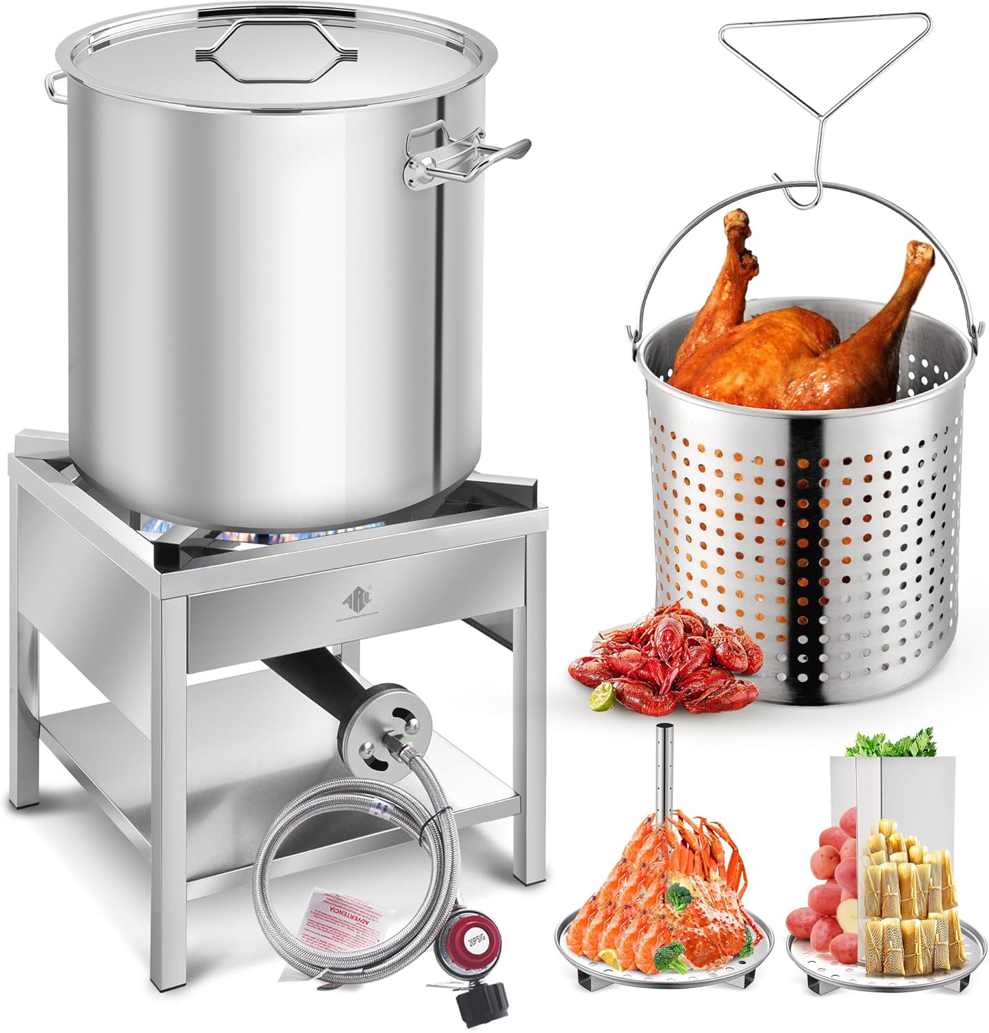 Arc 64qt Stainless Steel Seafood Boiling Kit, 200,000btu Propane Burner ...