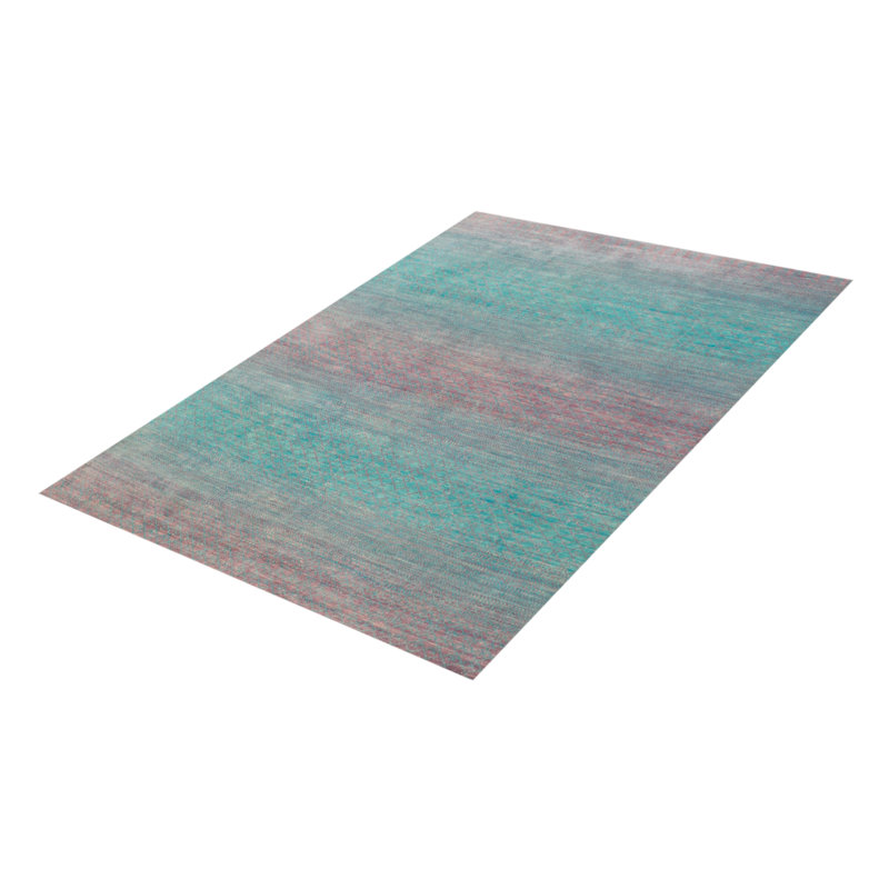 Tapis cyan ombre en soie noué à la main One Of Kind 5 pi 11 po x 8 pi 9 po