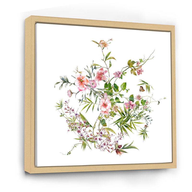 Elegant Botanical Summer Expression III - Peinture, H 36 po x l 36 po, Cadre flottant brun