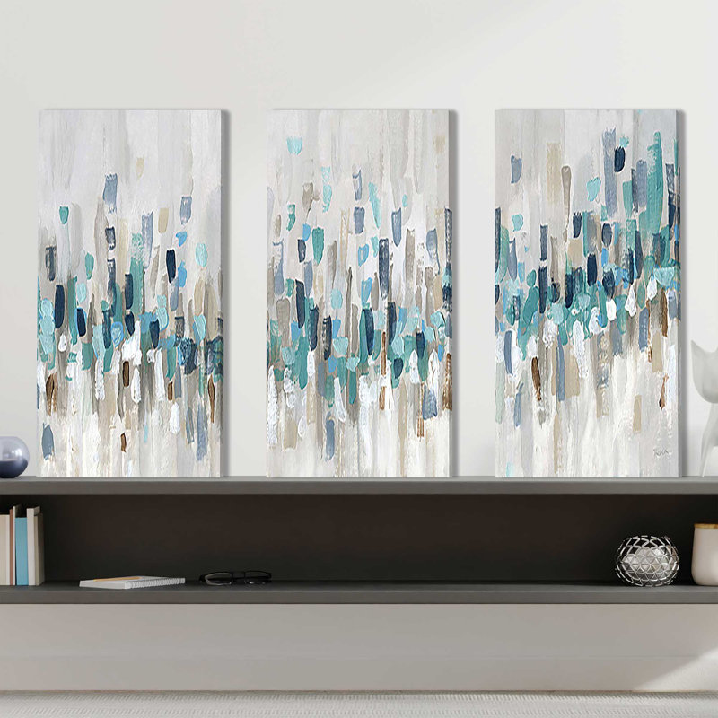 «Blue Staccato», reproduction sur toile 3 pièces, H 32 po x l 48 po x P 1 po