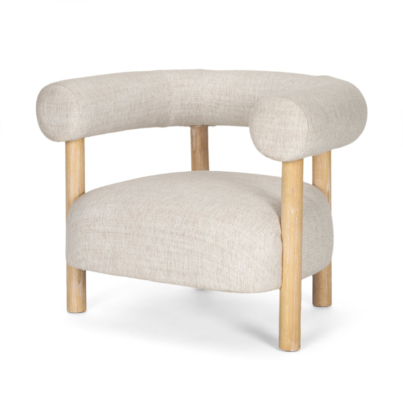 Fauteuil demi-tonneau moderne Shaela Boucle, Mélange de polyester crème, Brun
