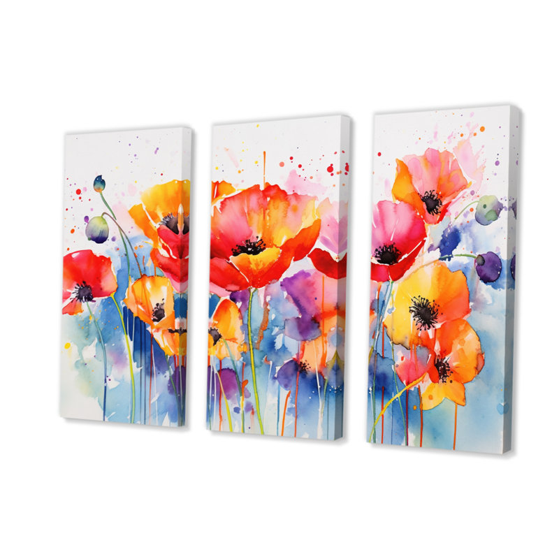Vibrant Poppies II sur toile, reproduction de 3 pièces, H 28 po x l 36 po x P 1 po