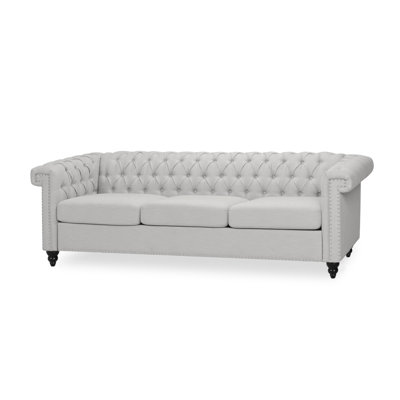 Grey Living Room 3 Seater , With Classic Button Tufting And A Relaxing Low Back, 83"w X 32"d 26"h For Area, Stylish Laid-back ,