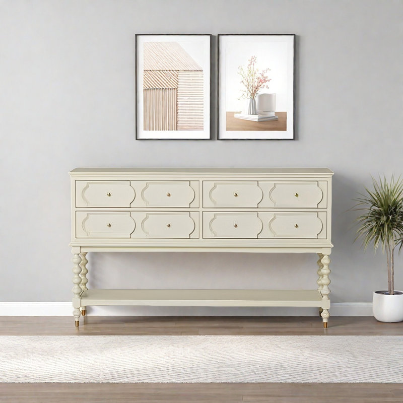 Retro Multifunctional Console Table with 4 Drawers, 37.4" H x 55.12" W x 15.75" D
