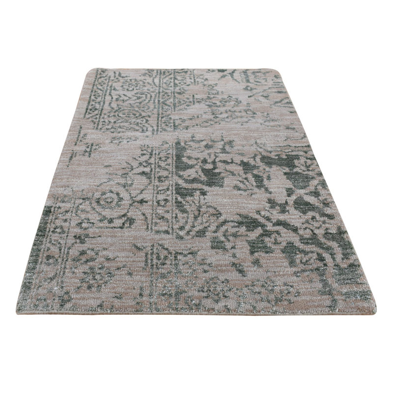 Tapis gris en laine et soie tissés à la main 2 pi x 3 pi Timizat