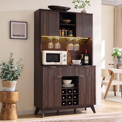 72"H Bar Cabinet with LED Lights, Wine Rack, and Cabinets