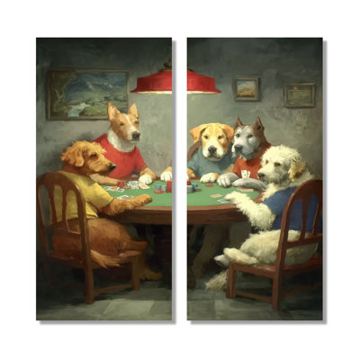 «Dogs Gamble Poker Game», reproduction d'art sur toile, animaux blancs, 2 pièces