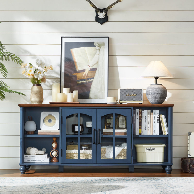 Farmhouse TV Stand For 60 Inch TV, Wood Entertainment Center With Adjustable Shelves & Glass Door Storage Cabinet,Television Stands For 65" TVS,TV Console Table For Living Room,Bedroom