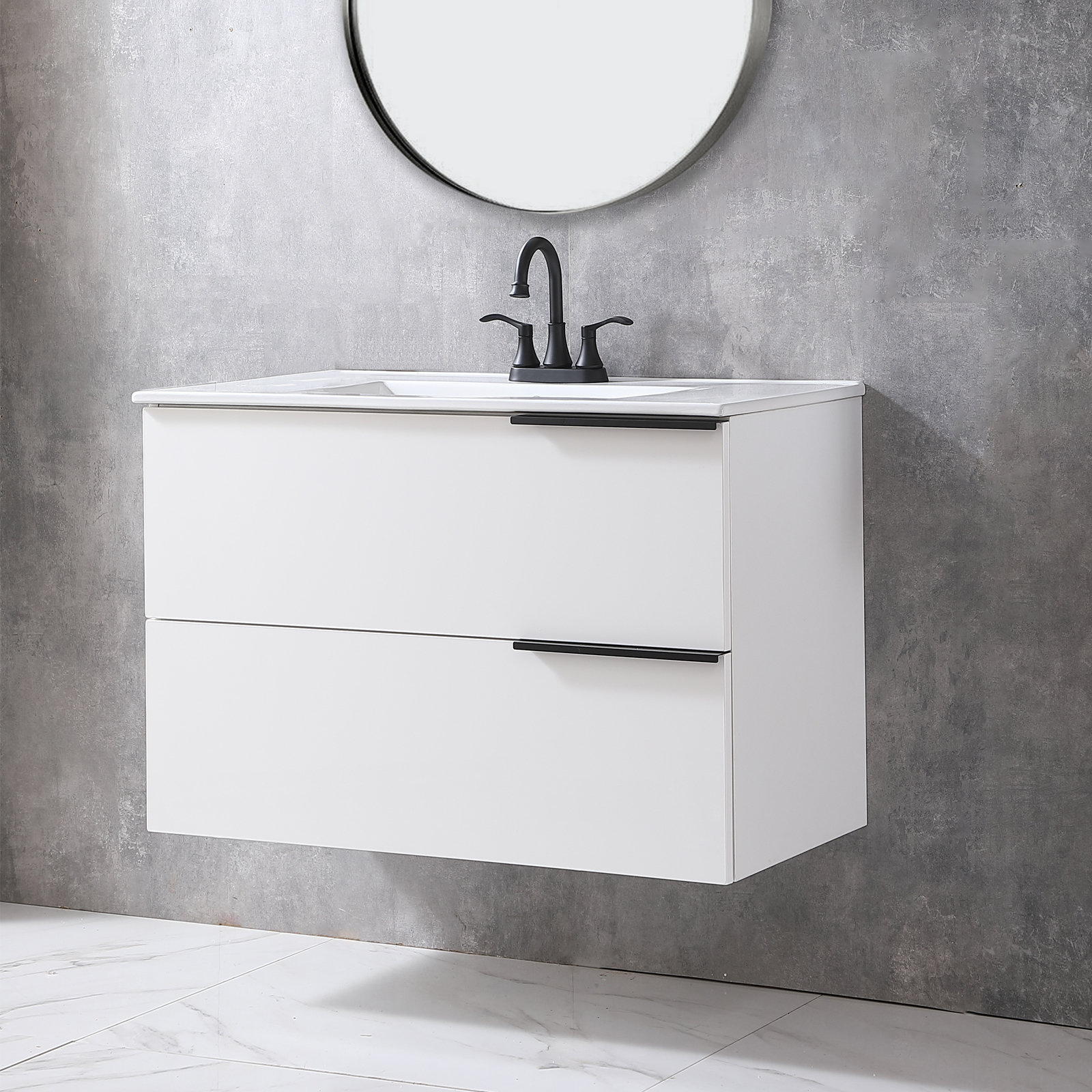 36 Single Bathroom Vanity Set with Ceramic Sink Ebern Designs Base Finish: White