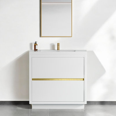 Beira 36'' Fully Assembled Freestanding Single Bathroom Vanity with Stone Resin Top