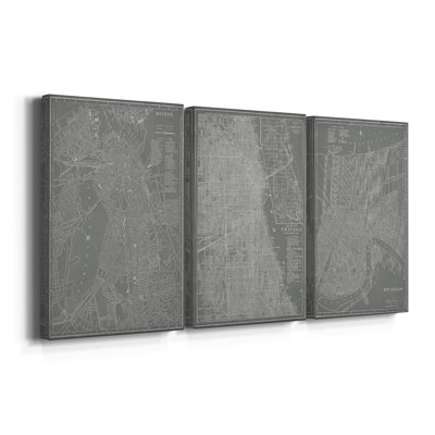 Carte de la ville de Boston - Toile tendue avec châssis sur mesure - 3 pièces