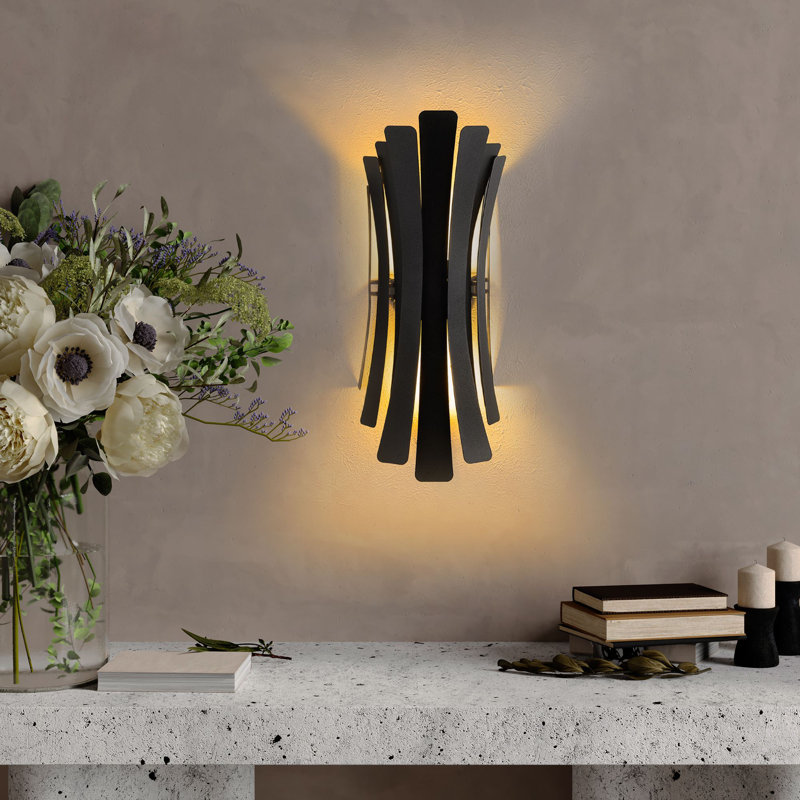 Modern Black Wall Lamp, Metal Body, 6.7 x 6.3 x 19.0 inches | 2 x E14 Socket (Max 40 W) - Perfect for Living Room & Bedroom, Stylish Design | Base Plate: 7.1 x 5.5 x 0.4 inches, IP20 Rated - Bulb Not Included