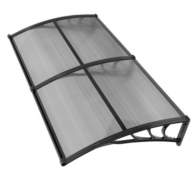 Auvents pour entrée de porte, 38 x 78 po, auvents extérieurs pour porte d'entrée avec drain et support en ABS, protection contre la pluie, la pluie et le soleil, auvent de porte en polycarbonate pour la véranda, gris fumé