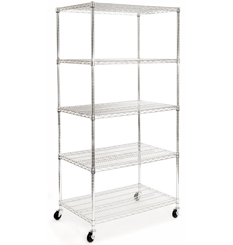 36'' W 5-Tier NSF-Certified Steel Shelving with Wheels