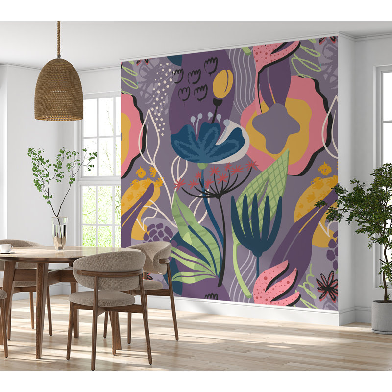 Adhésif mural Somone pelez et collez - Danse de jardin éclatante, L 90 po x l 90 po