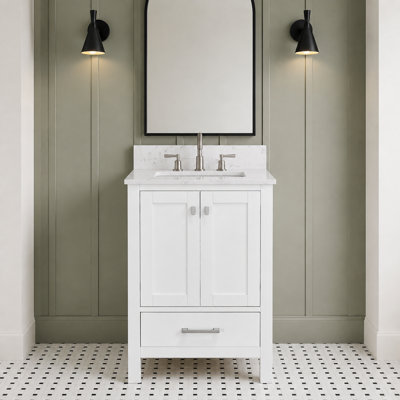 Meuble-lavabo autoportant 24 po avec lavabo et armoire en bois massif blanc 24 po