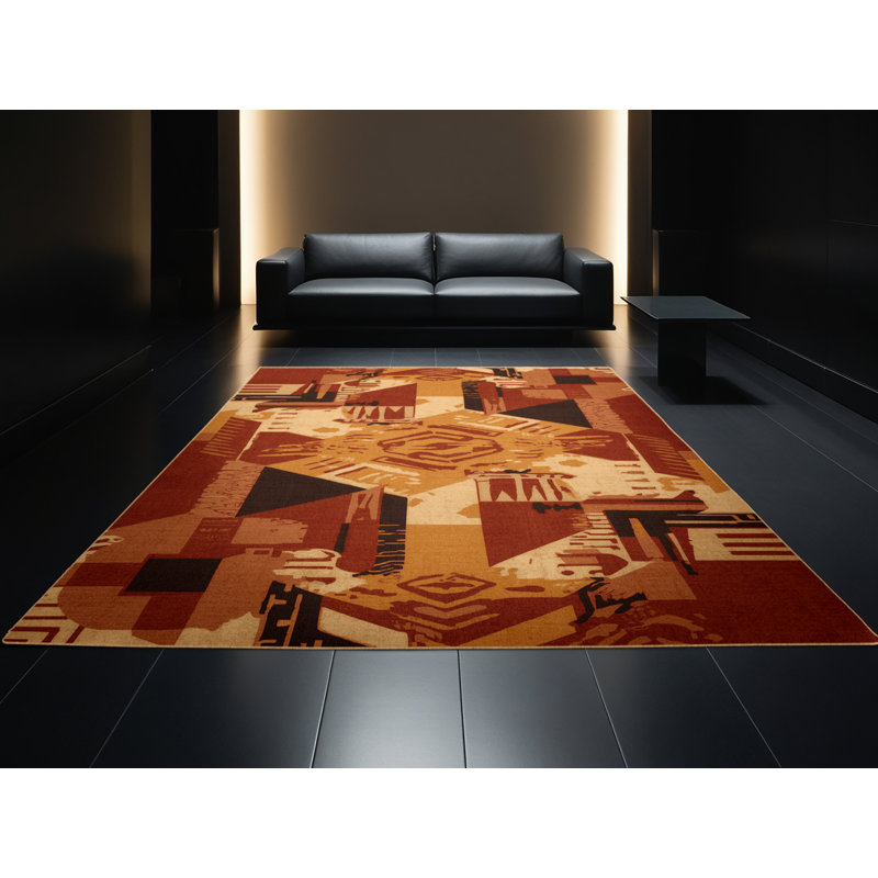 Soft Plush Cropsey Global Inspired Block Print Area Rug in Brown – LightBrown Binding, 6' Round