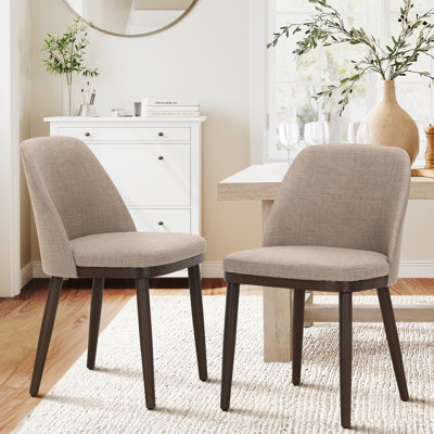 Chaise rembourrée moderne en tissu compact avec pieds en bois massif, dossier ergonomique incurvé, assemblage facile