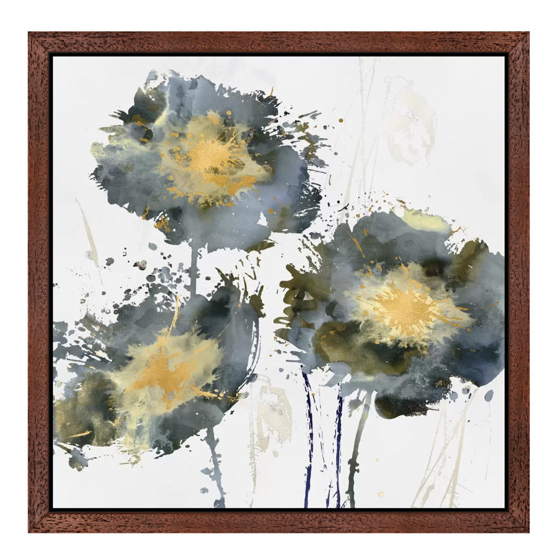 Flower Burst Trio by Vanessa Austin - Floater Frame Painting on Canvas, 66.04 cm H x 66.04 cm W, Brown Framed
