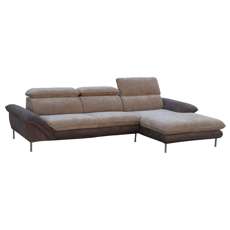 Canapé et chaise longue Lynnette, Tissu à flocage brun clair / mousse, Orienté à droite (vu de face)