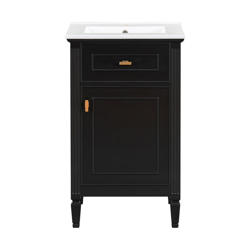 Meuble-lavabo de 20 po avec lavabo, pieds en bois massif, tablette réglable, tiroir inclinable, Noir
