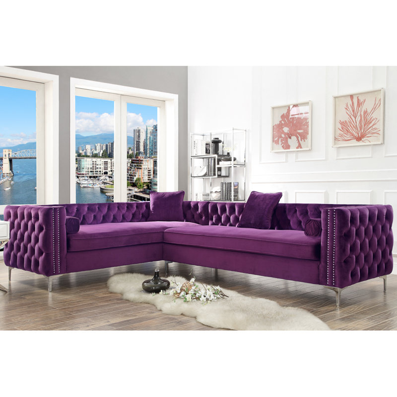 Canapé modulaire en velours Giovanni, Mauve, Orienté à droite (vu de face)