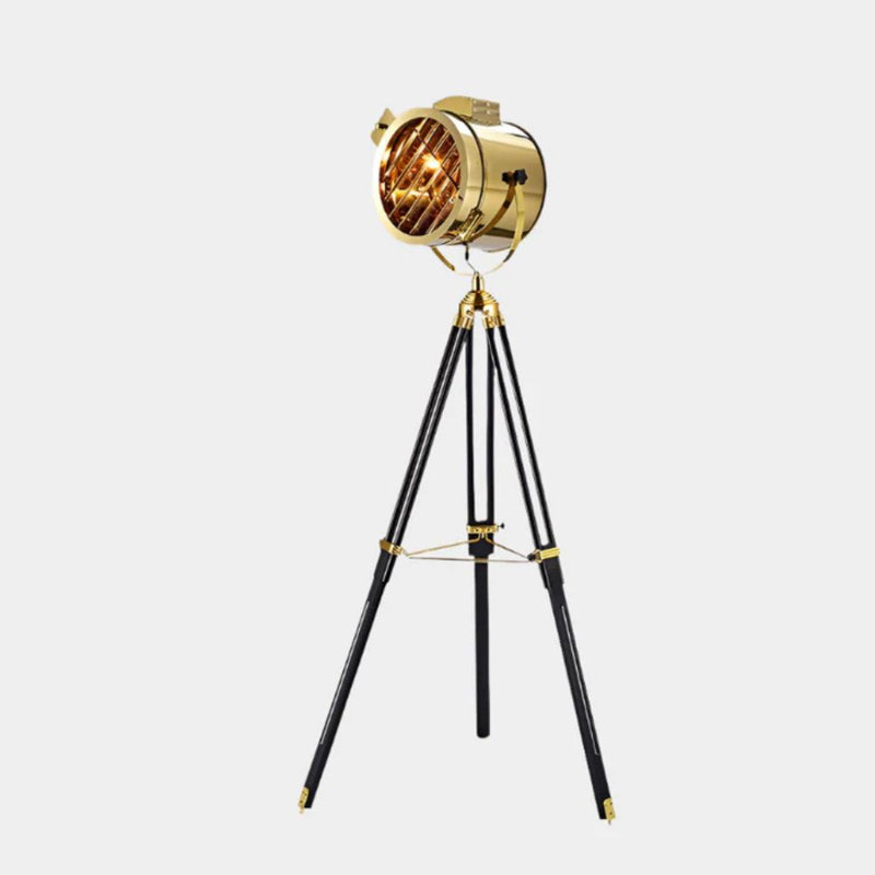  Lampe trépied industrielle avec projecteur réglable en acier, Or