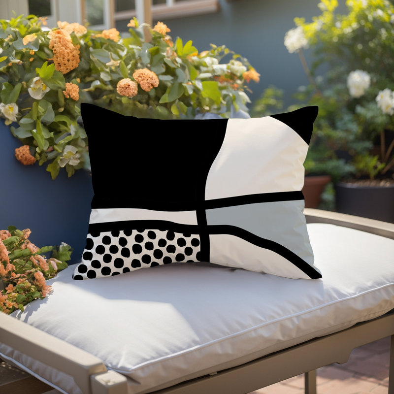 Coussin lombaire réversible intérieur / extérieur Jai Abstract, H 18 po x l 25 po, Gris