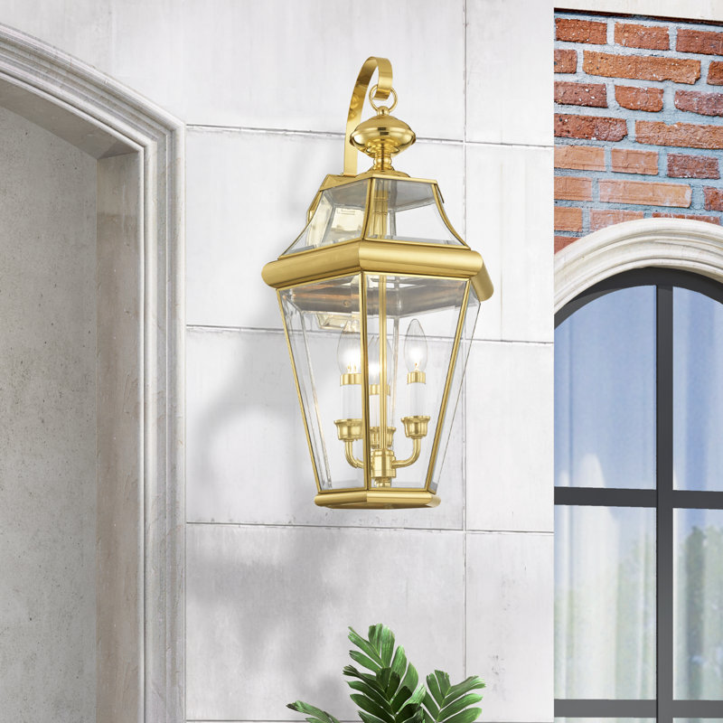 Creason Beveled Glass Outdoor Wall Lantern, Polished Brass
