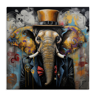 Urban Graffiti Elephant Canvas Wall Art by Lazar Studio