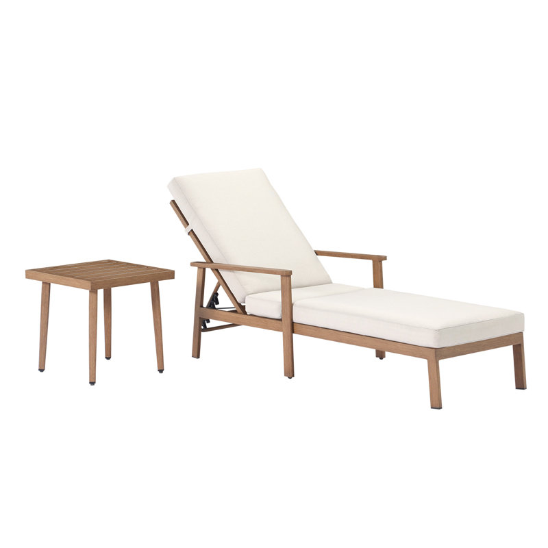 Ensemble de 2 chaises longues d'extérieur de style teck avec table d'appoint, chaises de piscine réglables en aluminium