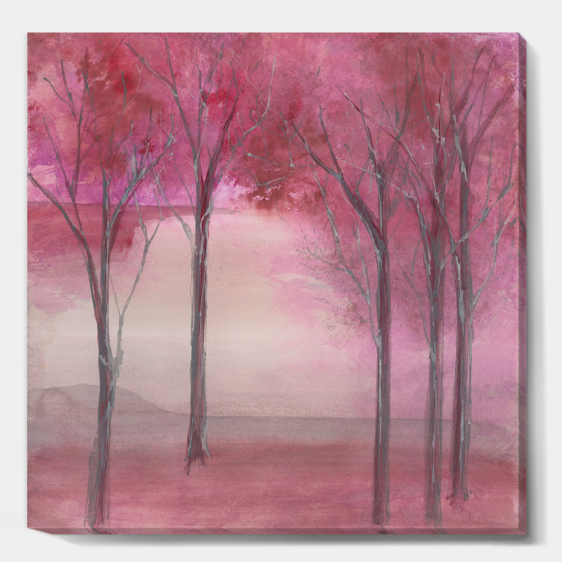 Pink Forest - Wrapped Canvas Painting, 16" H x 16" W x 1" D