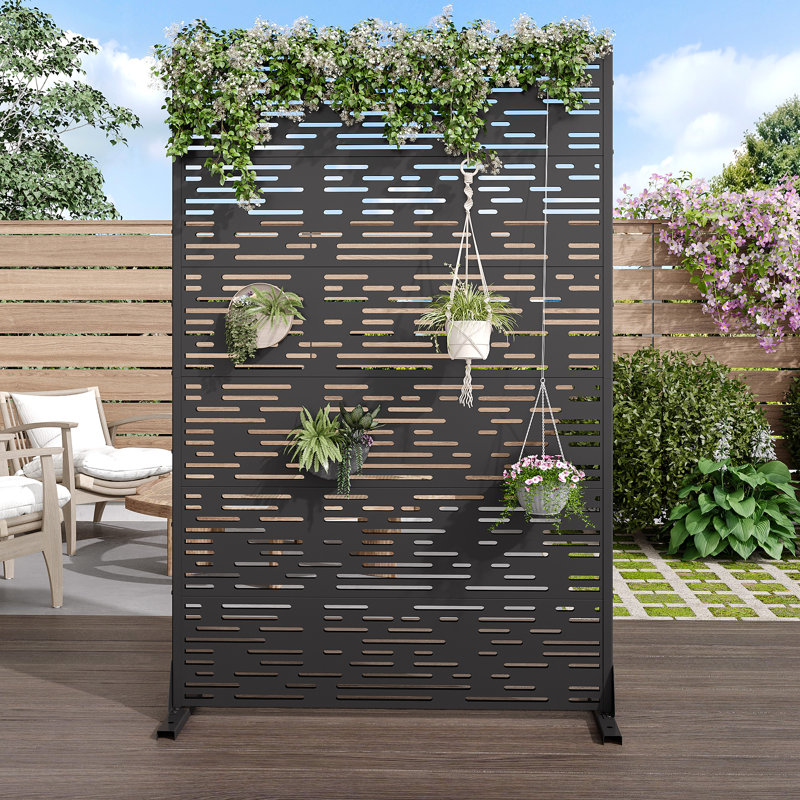 72"x 47" Outdoor Rectangular Metal Privacy Screen, Black