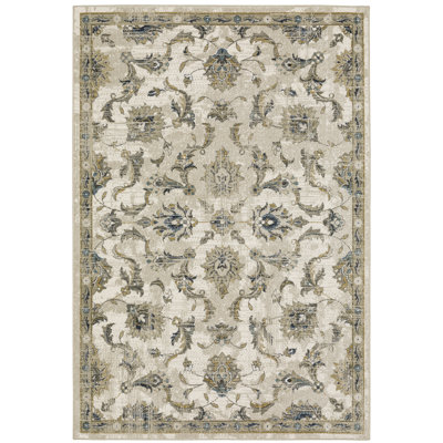 Tapis beige / bleu / gris à motif floral Nidia