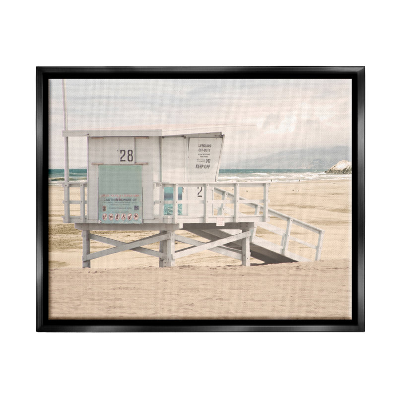 «Lifeguard Hut On Beach» encadré sur toile par Marcus Prime, Cadre flottant noir de jais, H 17 po x l 21 po x P 1,7 po