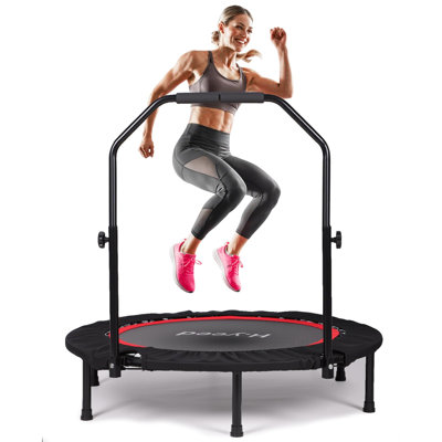 17 Stories ft Foldable Round Fitness Trampoline with Handlebar