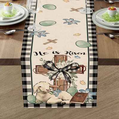 Easter Cross Lamb Table Runner Religious Bible Egg Spring Lily Farmhouse Burlap Kitchen Dining Decor Indoor Outdoor