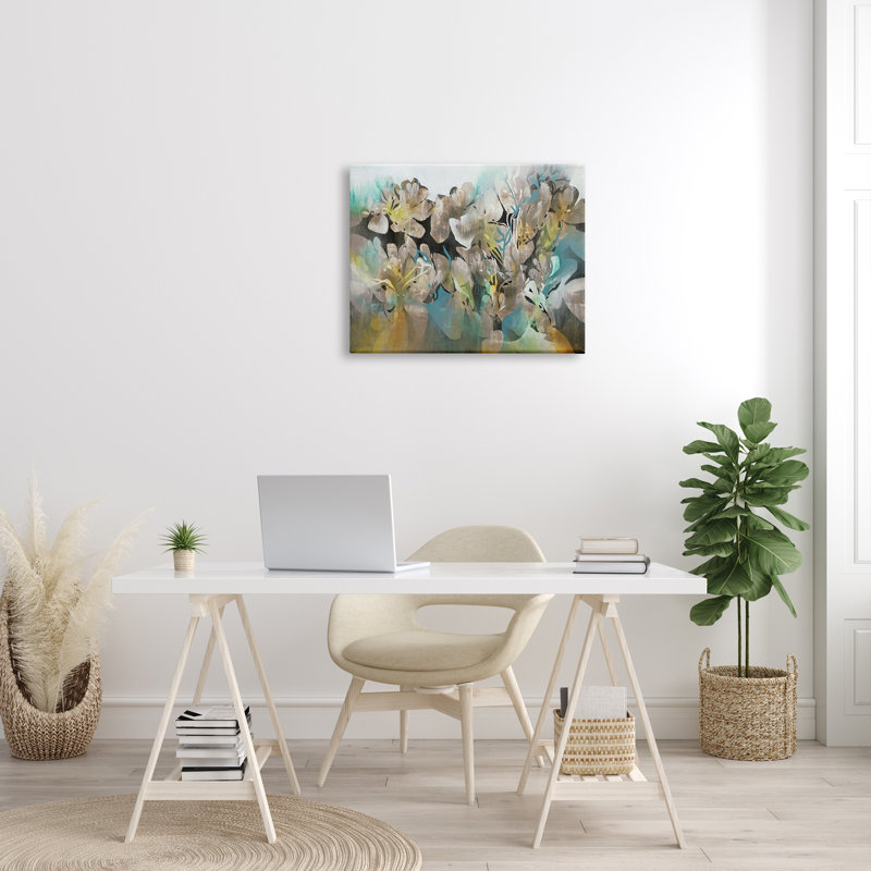 Champ floral avec formes de pétales ronds - peinture, H 24 po x l 30 po x P 1,5 po, Toile tendue