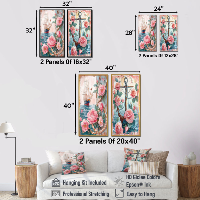 Ensemble de 2 pièces d'art mural "Coastal", H 28 po x l 24 po, Impression encadrée, Érable