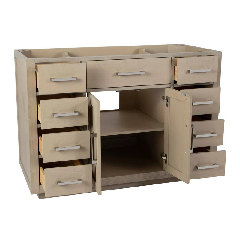 Nahlani 48'' Single Bathroom Vanity with Top, Gray Oak, White Carrera