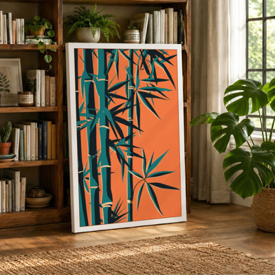 Bamboo in Teal and Gold Botanical - Wrapped Canvas