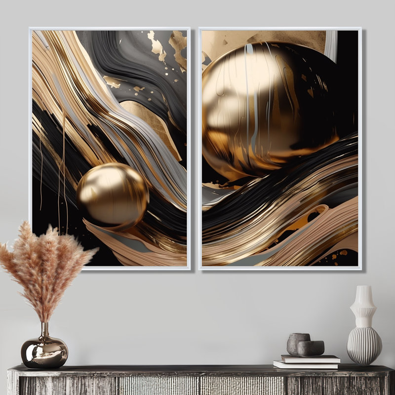 Marbre captivant doré et noir I - impressions d'art moderne sur toile, 36" H x 48" W, Impression encadrée flottante, White
